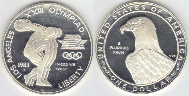 1983 S USA silver Dollar (Los Angeles Olympics) Proof A000249